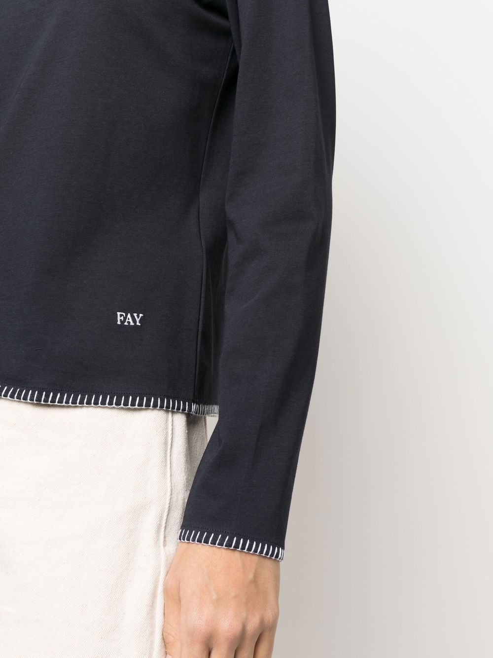 Shop Fay Stitched-edge Long-sleeved T-shirt In 蓝色