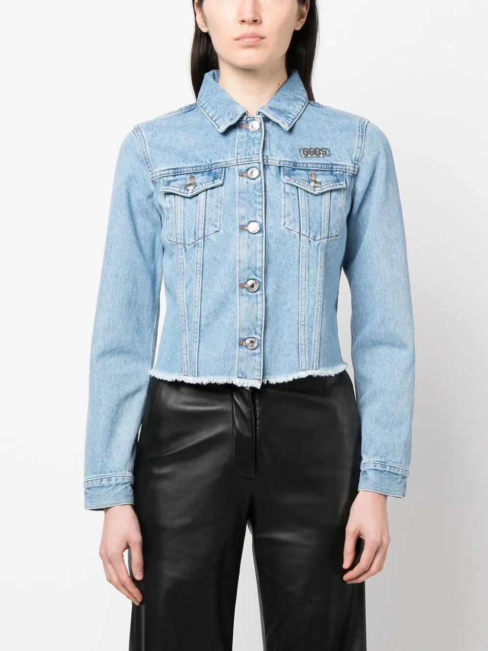 Gcds Jacket In Denim With Gcsd Logo In Crystals In Blau