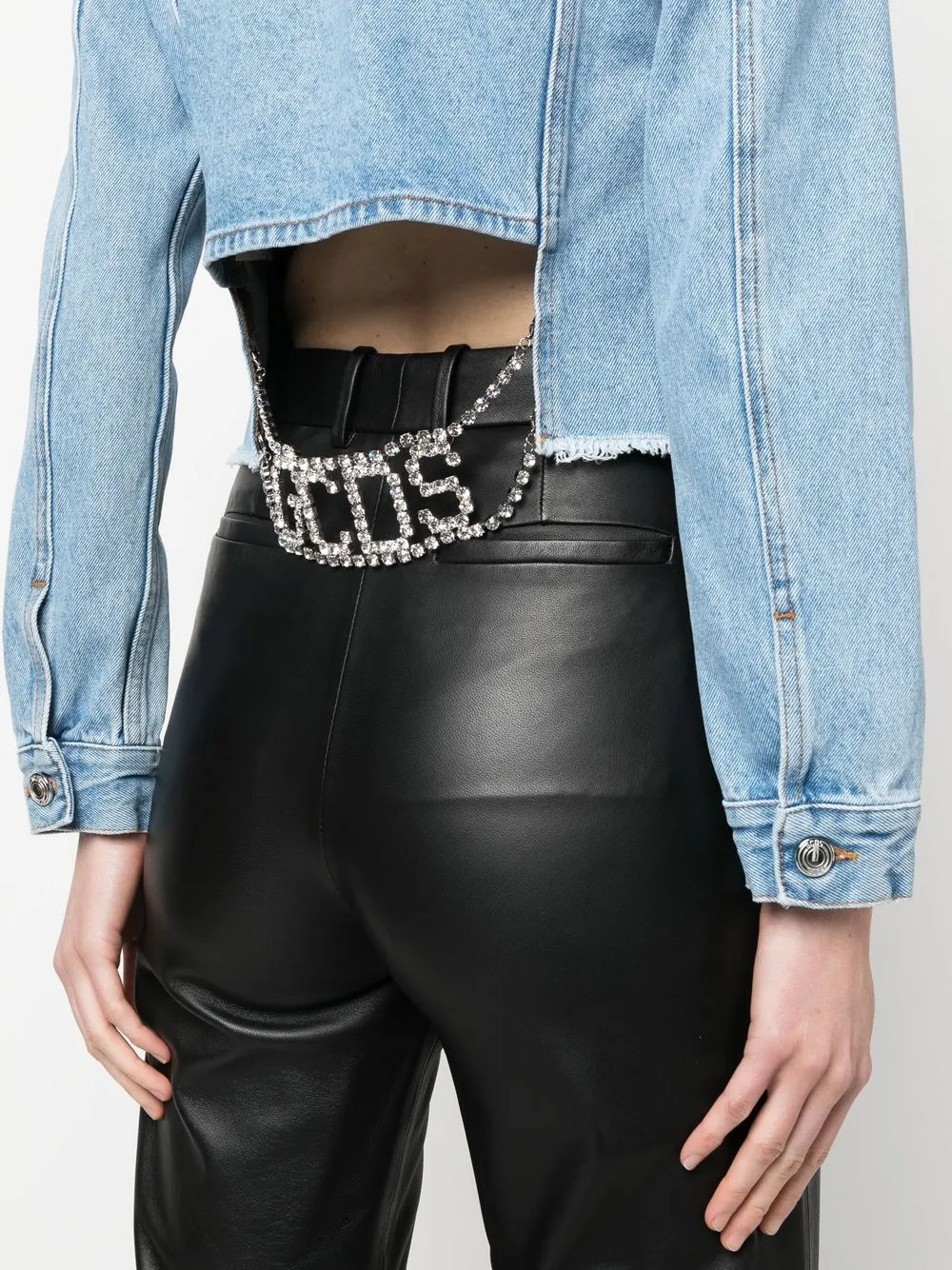 Gcds Jacket In Denim With Gcsd Logo In Crystals In Blau