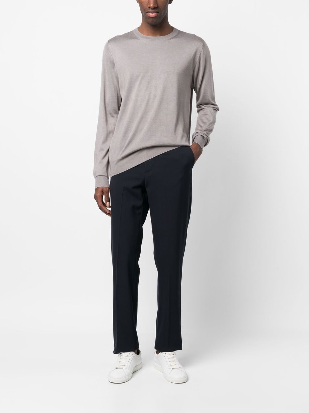 Shop Fedeli Crew-neck Cashmere-silk Jumper In Grey