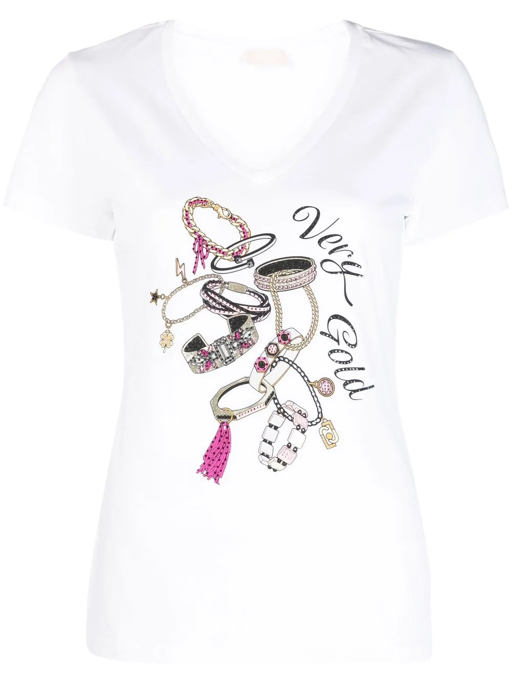 

LIU JO jewellery-print V-neck T-shirt - White