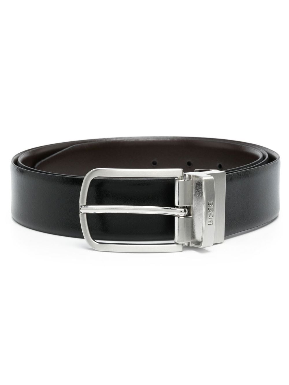 Hugo Boss Engraved-logo Leather Belt In Schwarz