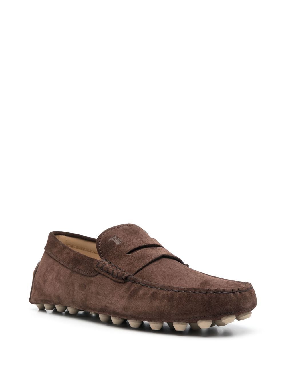 Shop Tod's Gommino Calf-suede Loafers In 9995 Brown