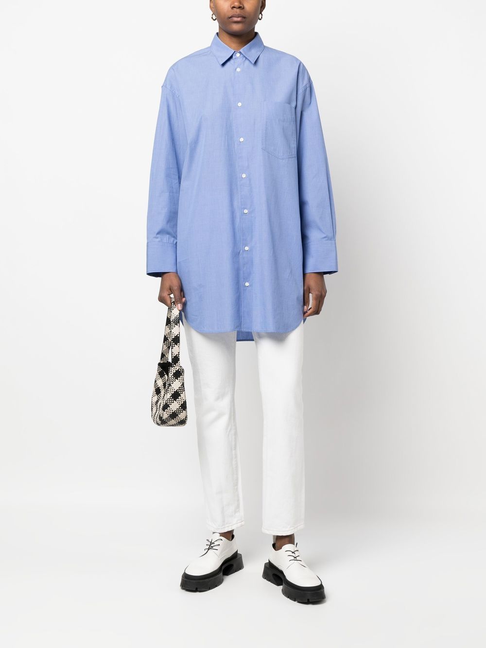 Shop Aspesi Long-sleeved Cotton Shirt In Blau