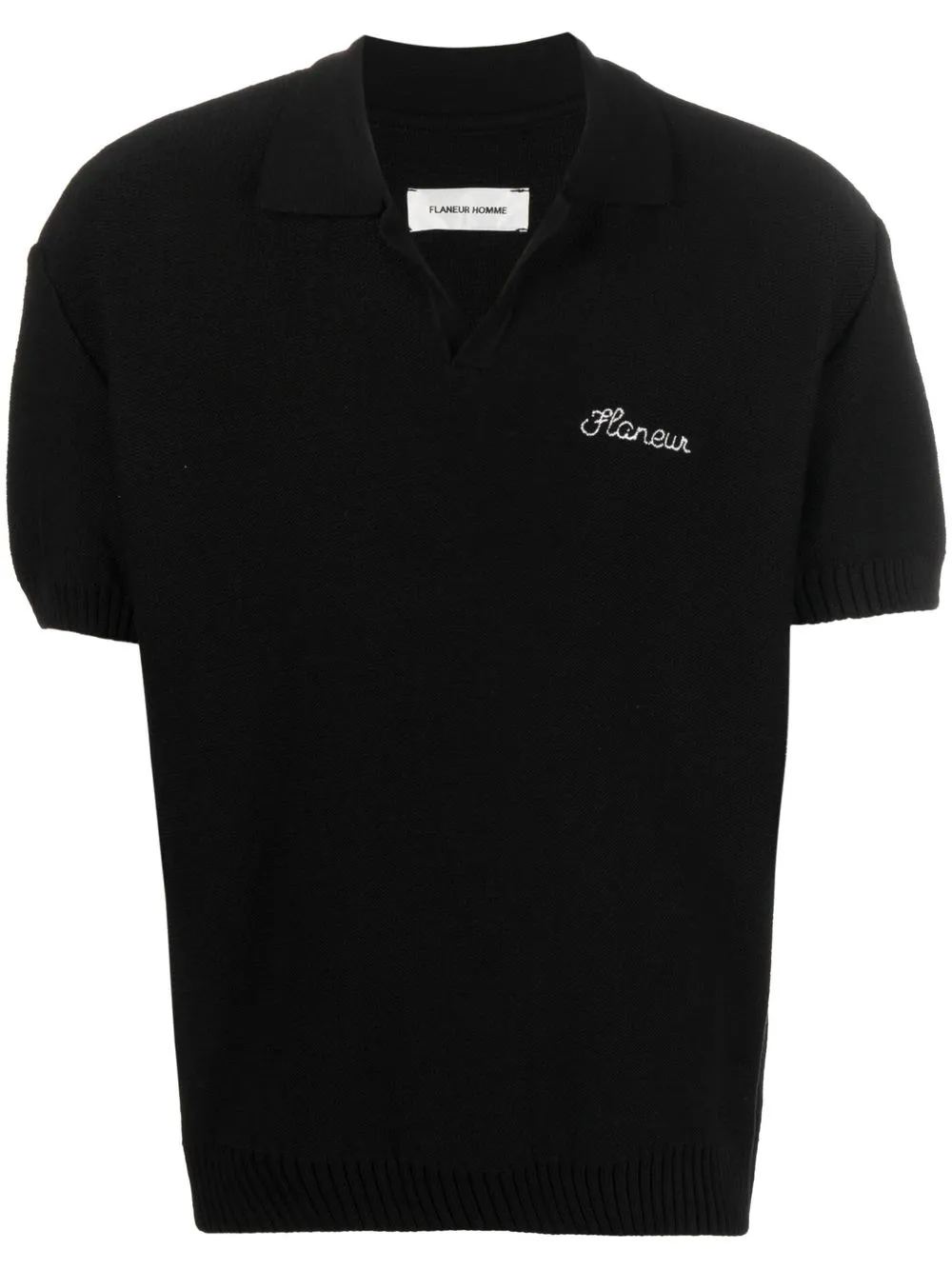 Flaneur Homme Cotton Blend Knitted Polo In Black