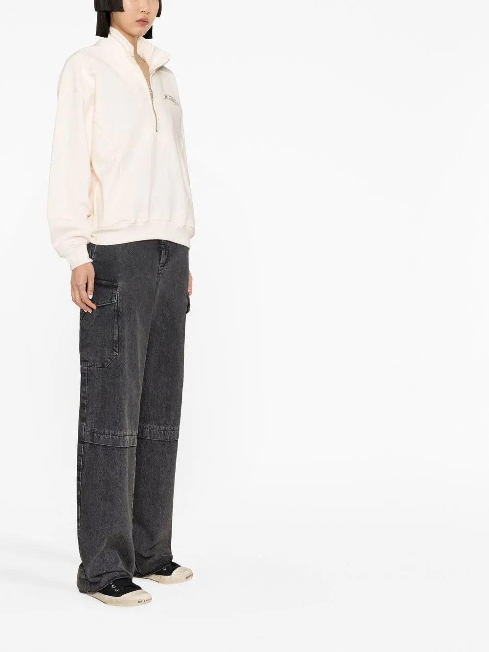 Sporty And Rich Graphic-print High-neck Sweatshirt In Nude