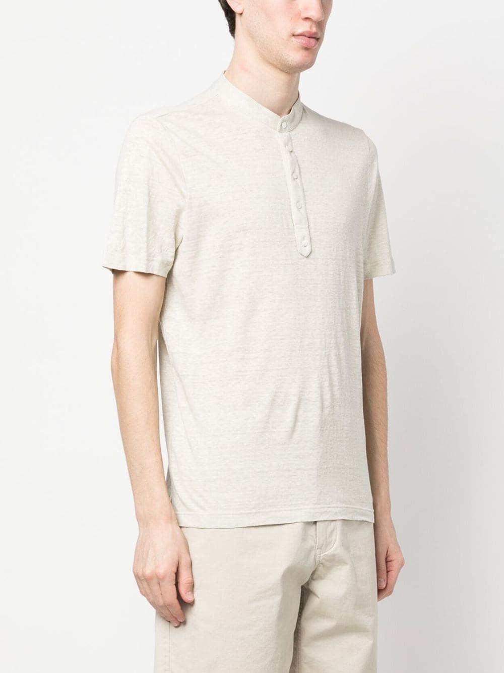 Shop Lardini Logo-tag Linen Polo Shirt In Neutrals