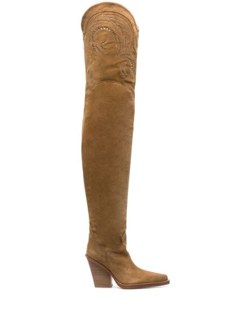 Paris Texas - Dakota crystal-embellished thigh-high boots