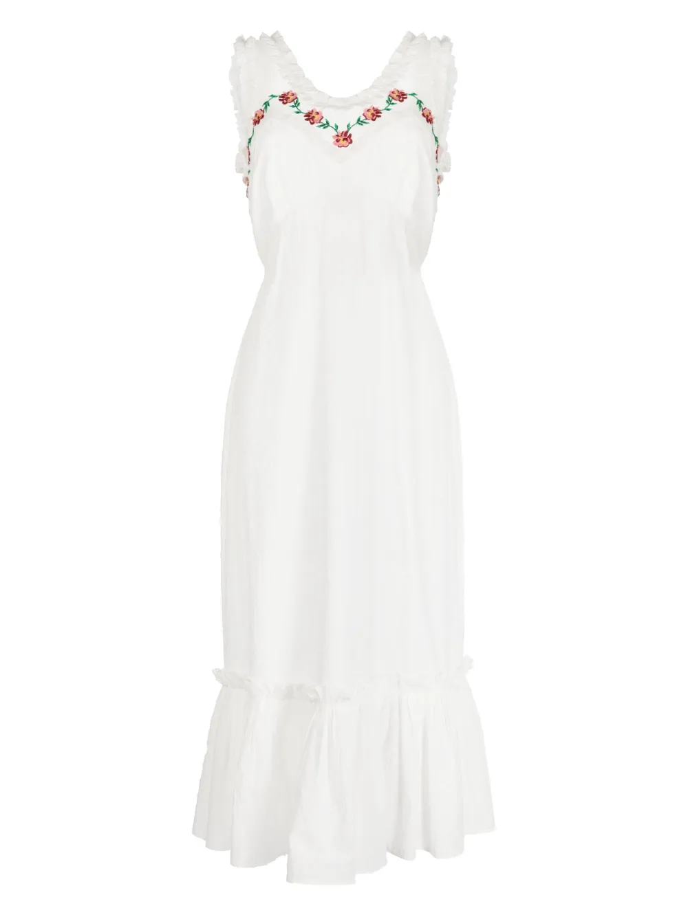 Rixo flower-embroidered cotton nightdress - White