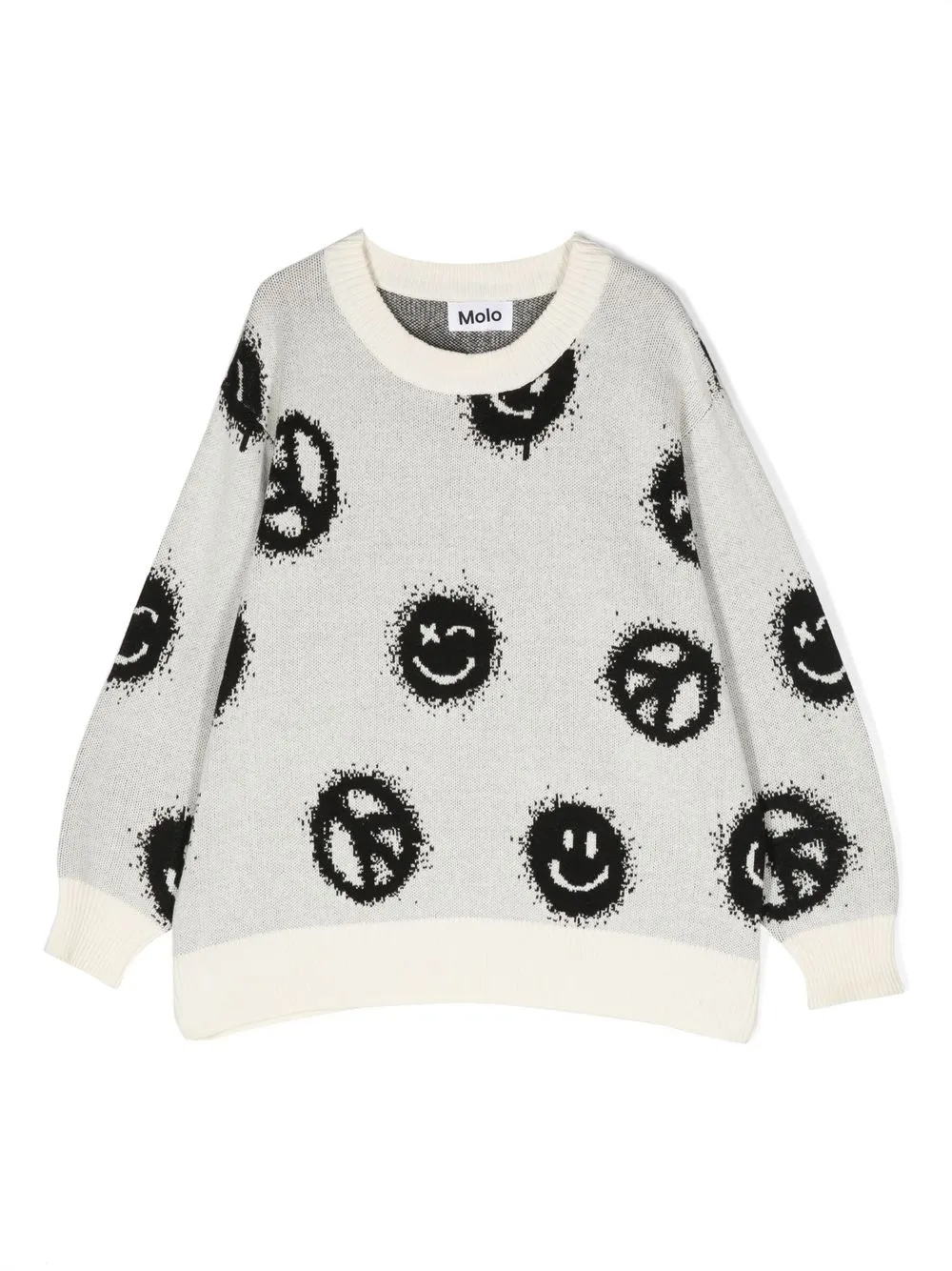 Molo Boy's Bello Smileys & Peace Signs Sweater In Weiss
