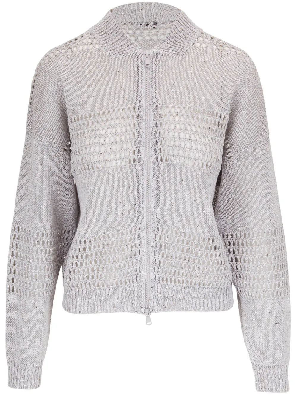 Brunello Cucinelli long-sleeve open-knit cardi-coat - Grey