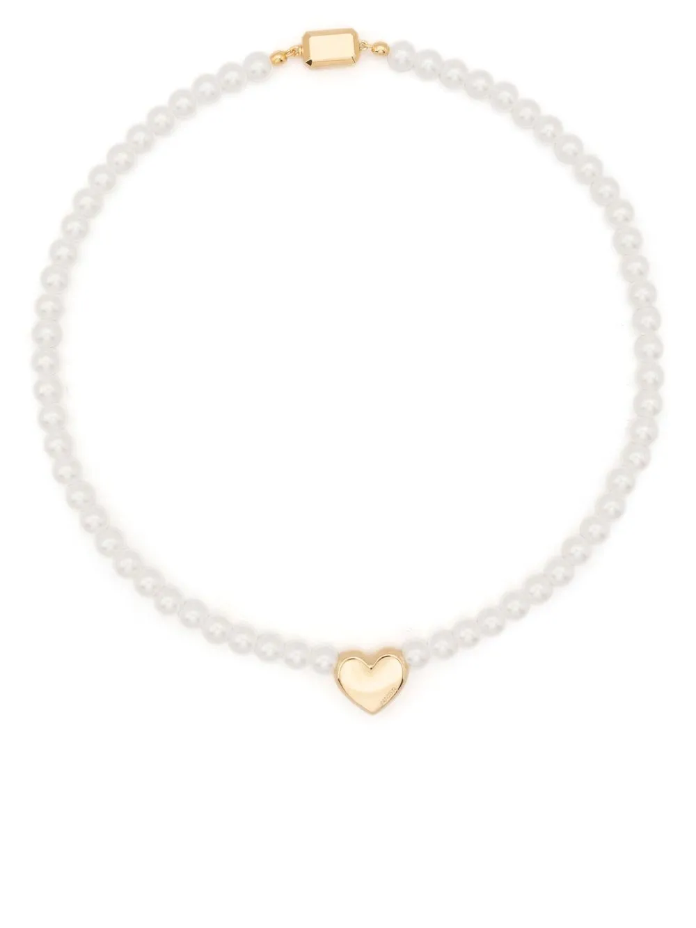 

NUMBERING heart-charm pearl necklace - White