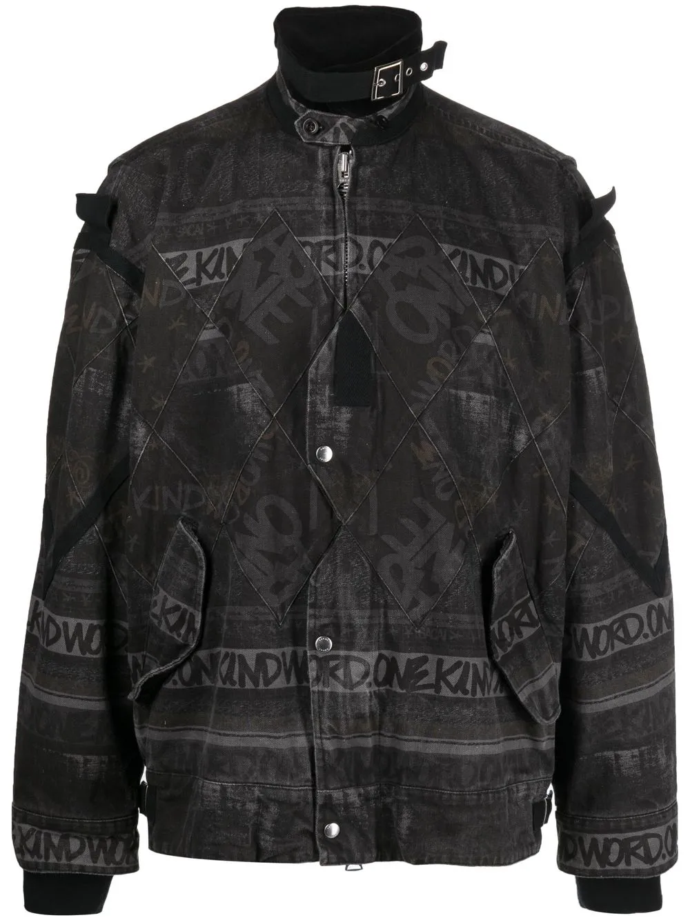 

sacai slogan-print washed bomber jacket - Black