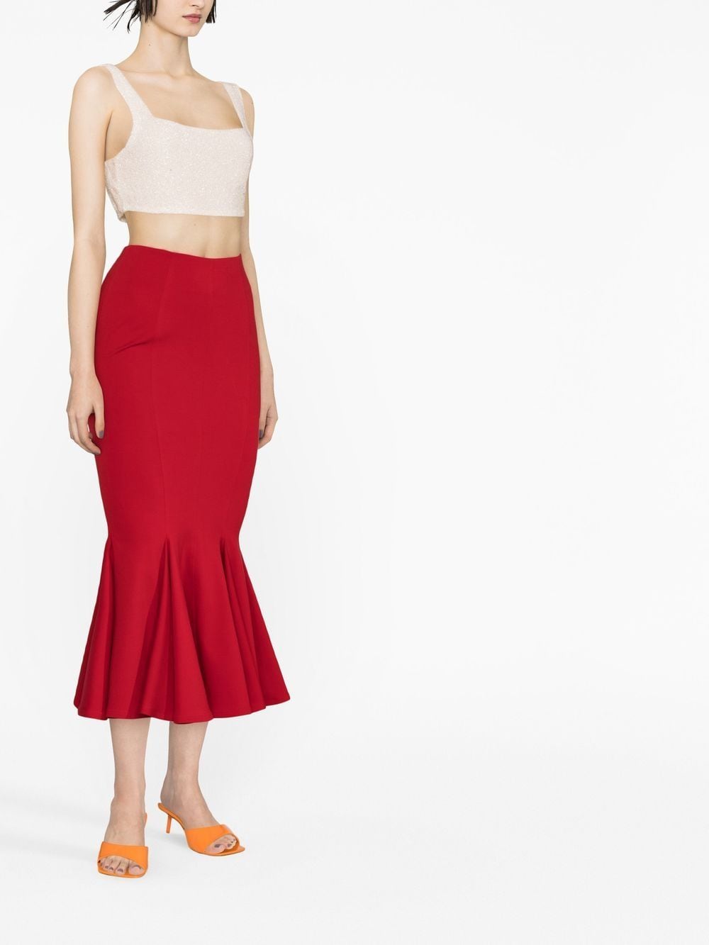 Shop Attico Flared Hem Midi Skirt In Red