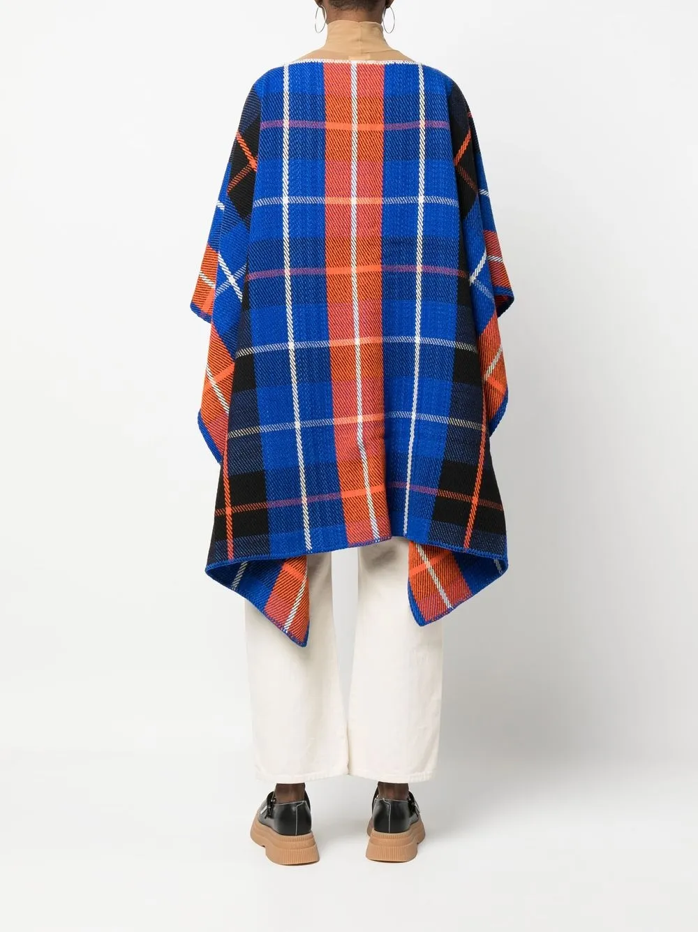 Colville Windowpane-pattern Wool Poncho In Blue