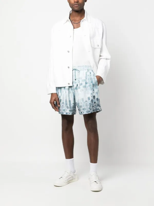 AMIRI pattern-logo-printed Silk Shorts | Blue | FARFETCH