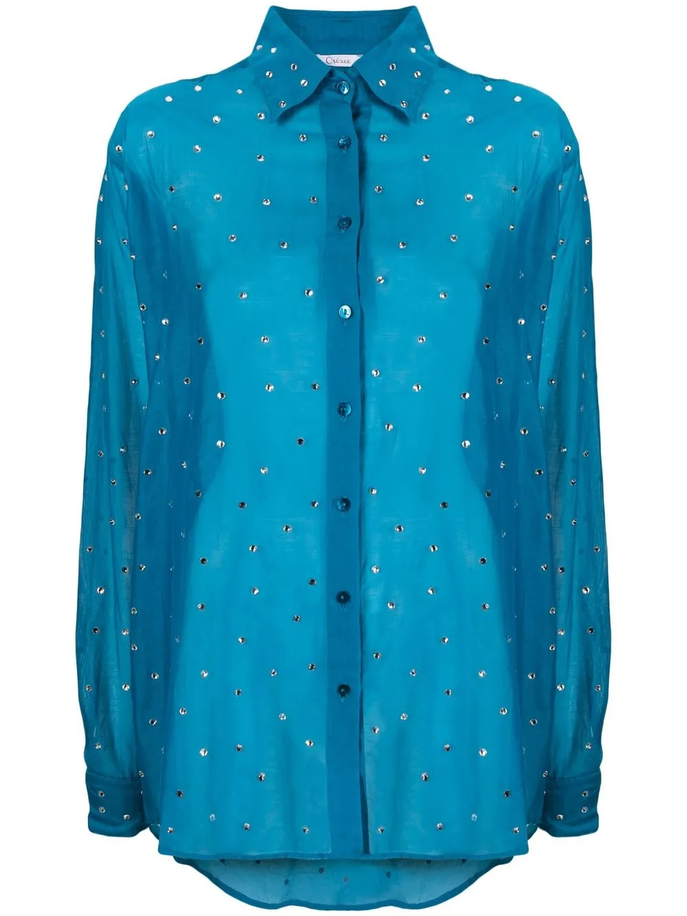 

Oséree crystal-embellished semi-sheer shirt - Blue