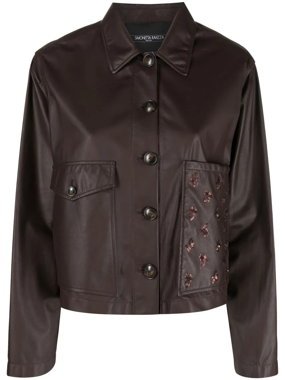 

Simonetta Ravizza Jane leather sequin-detail jacket - Brown