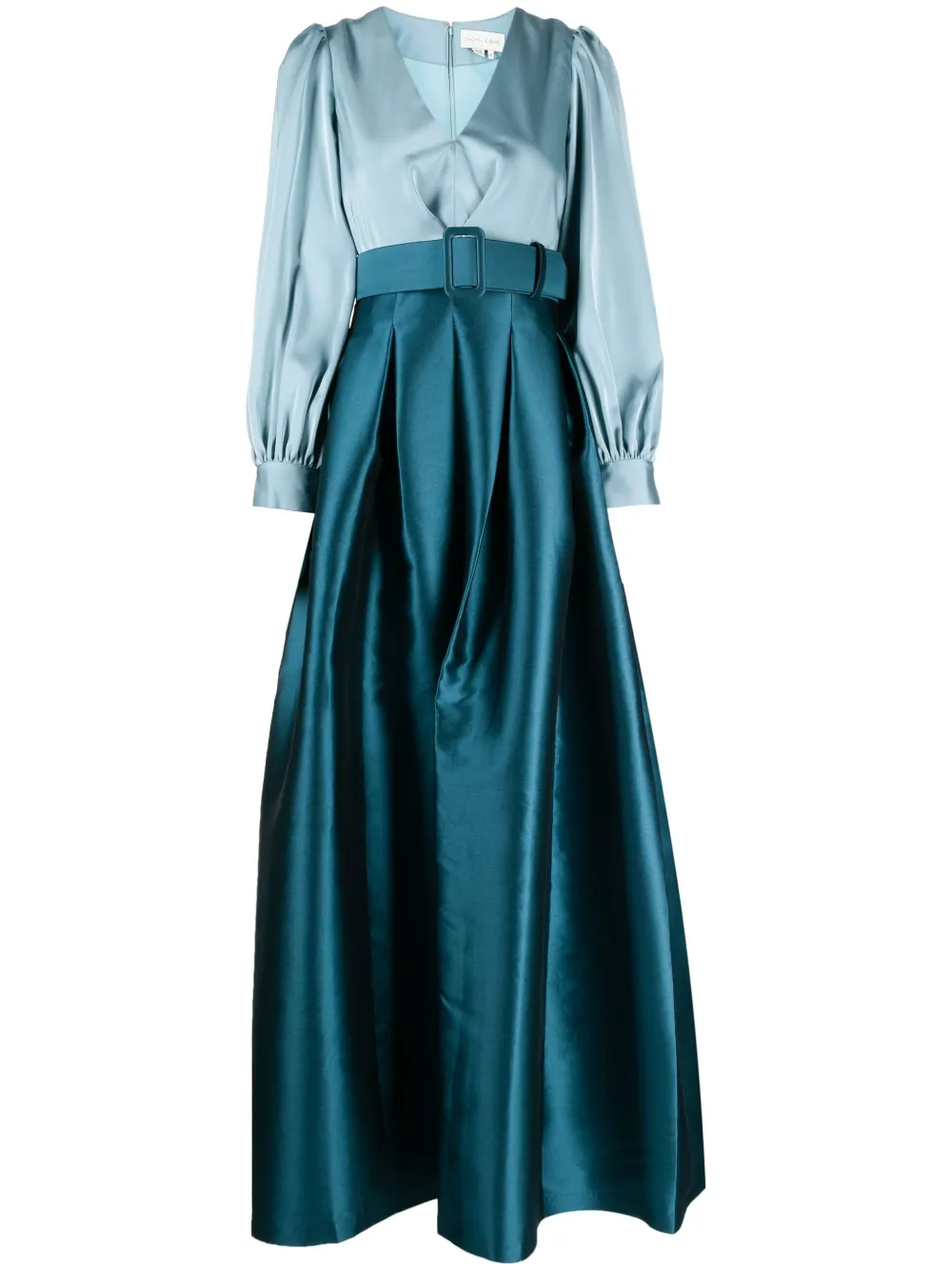 Sachin & Babi Zoe Belted Satin Gown In Grün