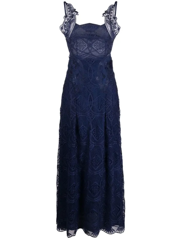 Alberta Ferretti pattern-lace Sleeveless Maxi Dress | Blue