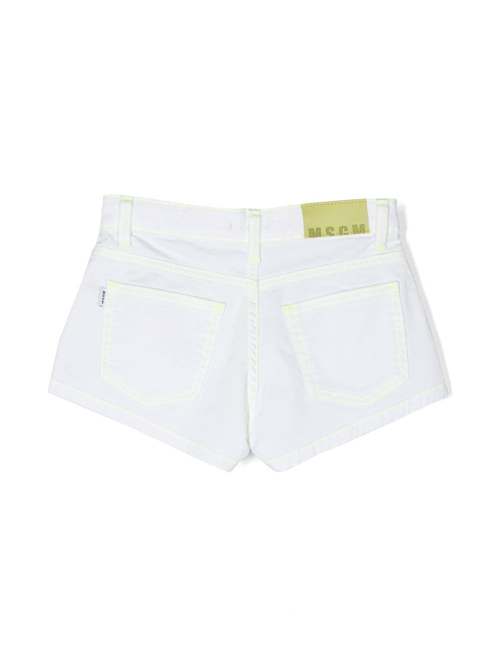 Shop Msgm Contrast-stitching Denim Shorts In 白色