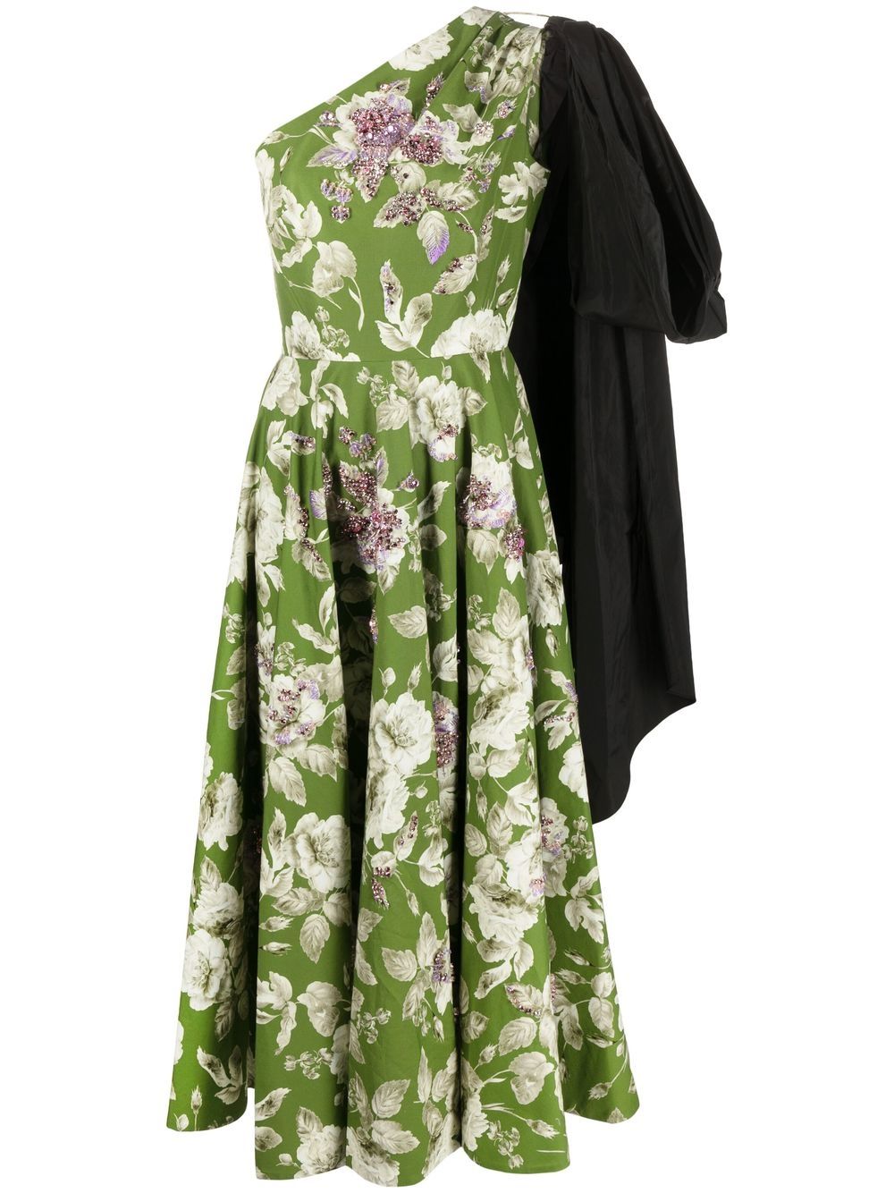 Shop Erdem Asymmetric Floral-print Midi Dress In Grün