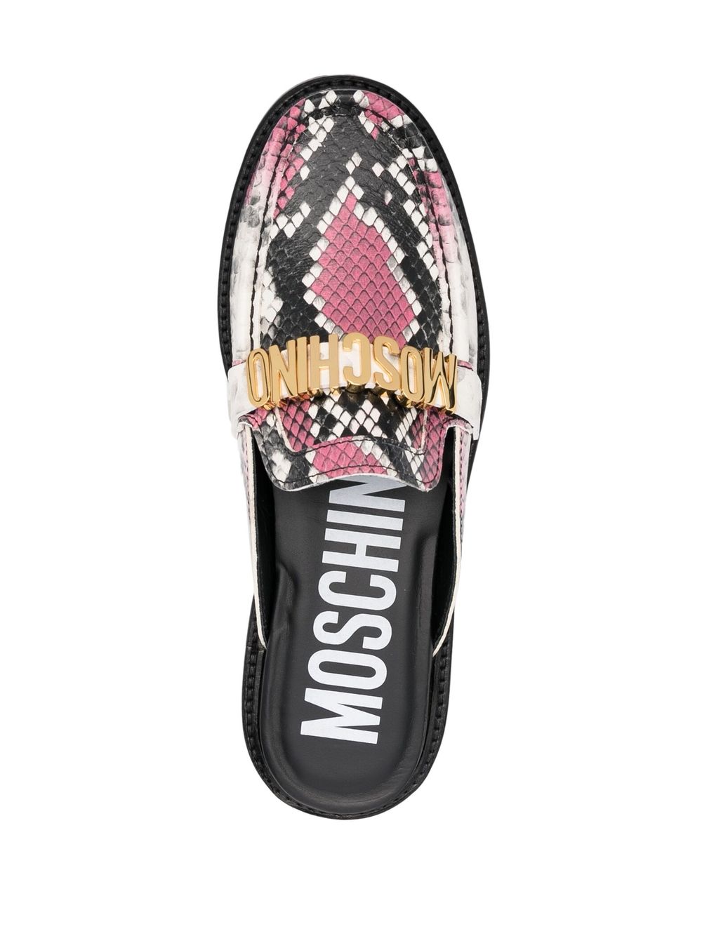 Shop Moschino Logo-detail Snakeskin-effect Loafers In Weiss