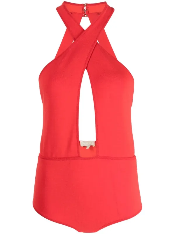 Elie Saab Halter Keyhole Body Suit in Red