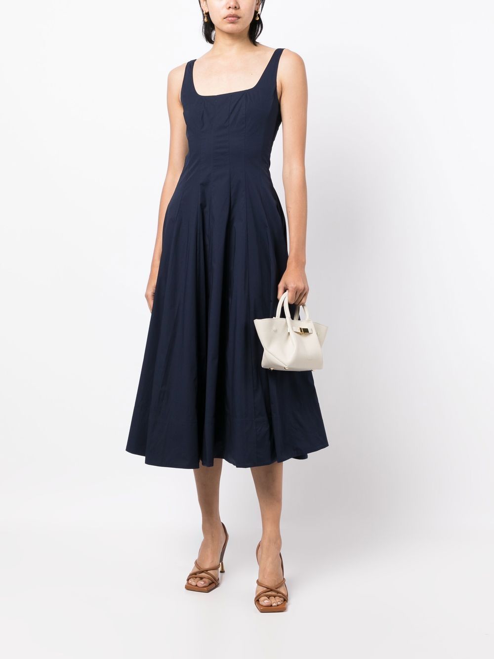STAUD Midi-jurk met vierkante hals - Blauw