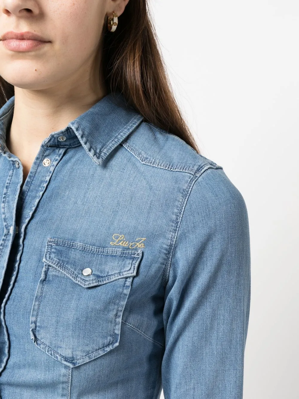 Liu •jo Logo-embroidered Denim Shirt In Blue