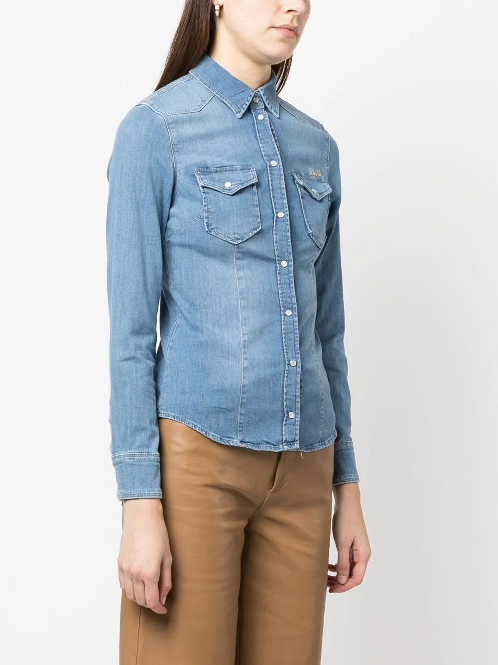 Liu •jo Logo-embroidered Denim Shirt In Blue