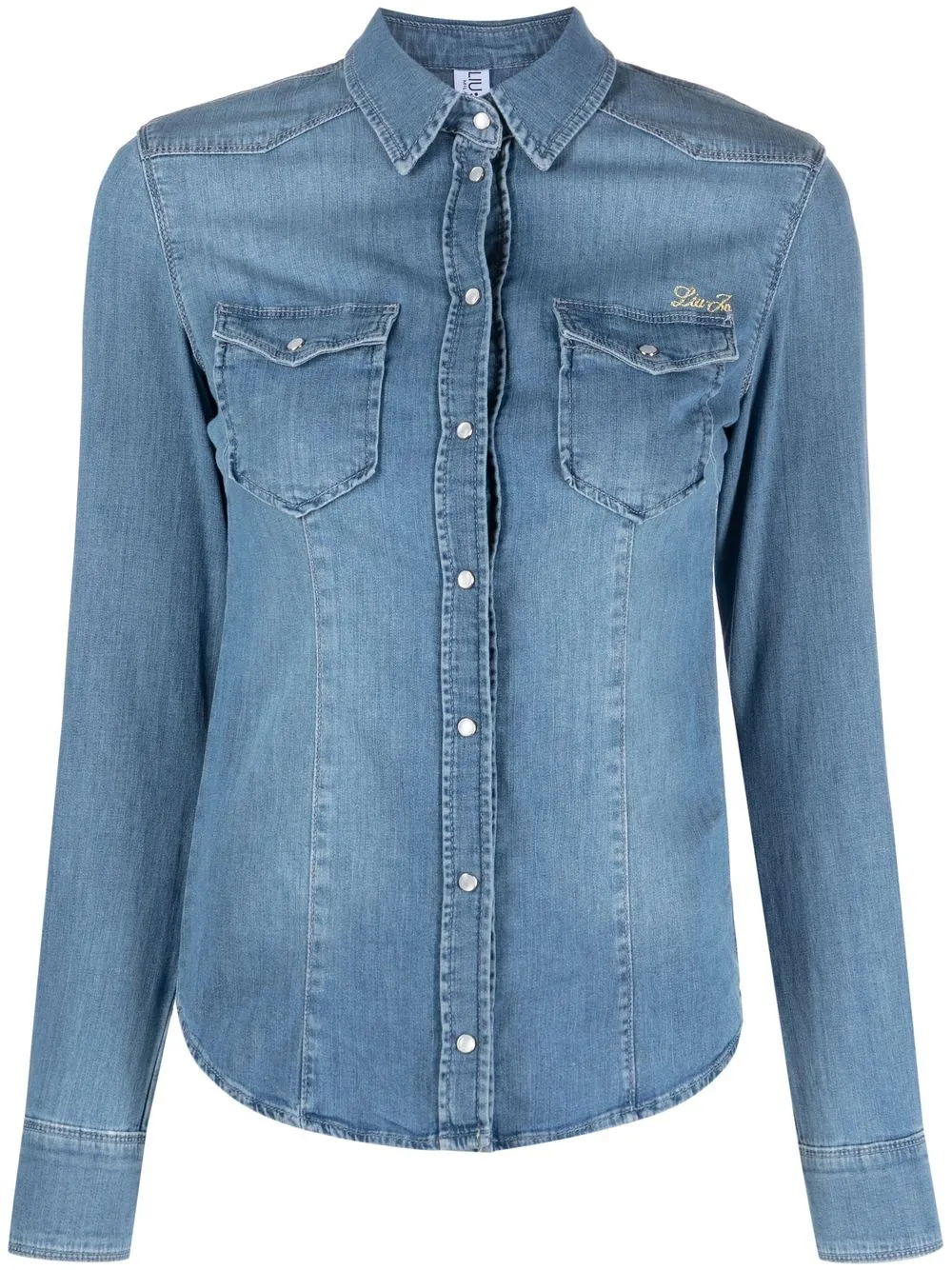 

LIU JO logo-embroidered denim shirt - Blue