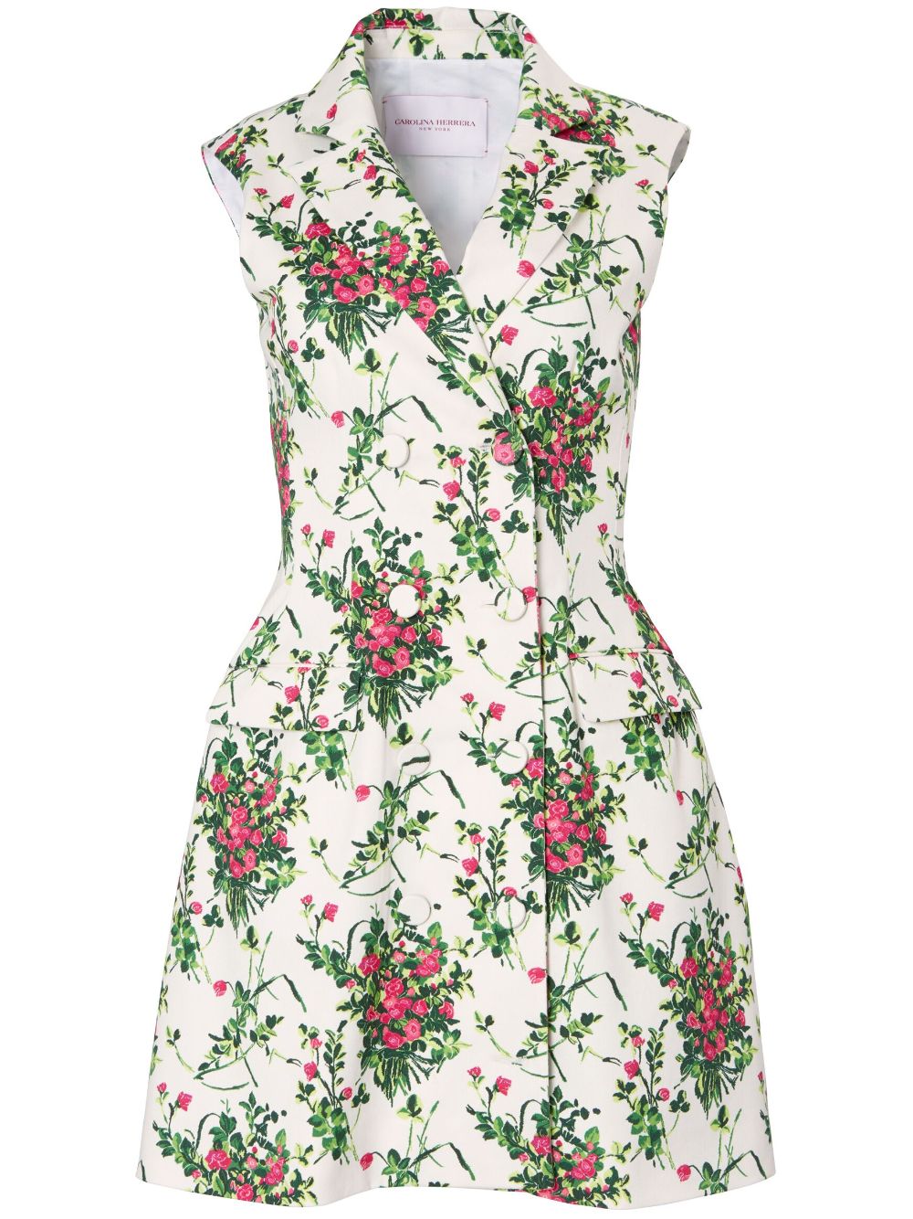 Carolina Herrera Notched-lapels Floral-print Dress In White