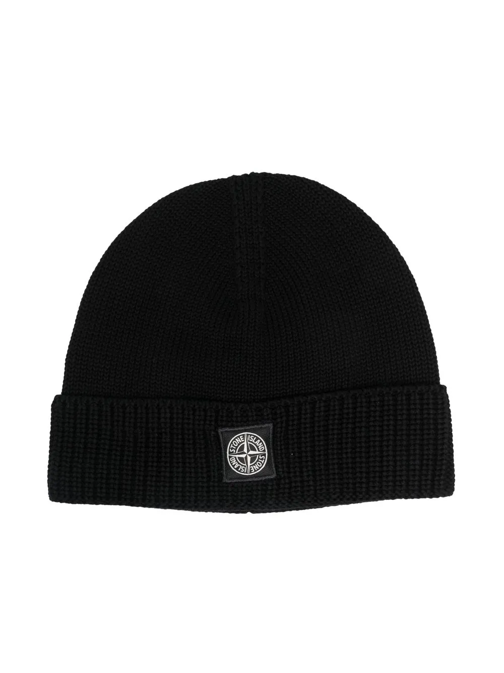 Stone Island Junior logo-patch fine-knit beanie | Black | Image 1