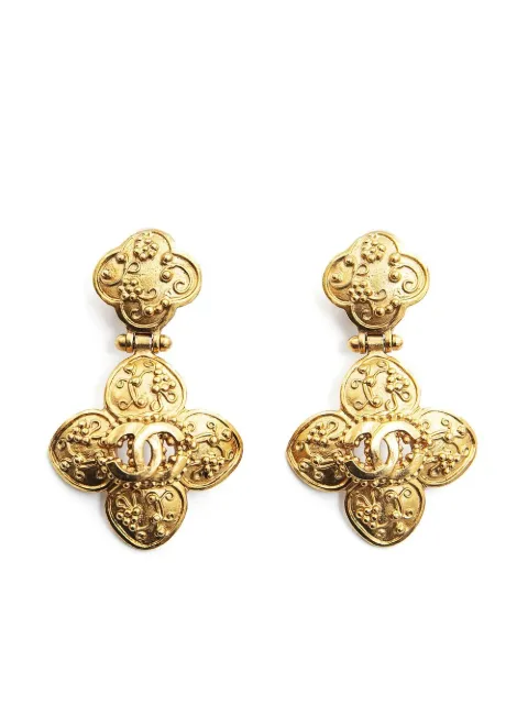 CHANEL Pre-Owned 1996-1997 CC flower dangle clip-on earrings