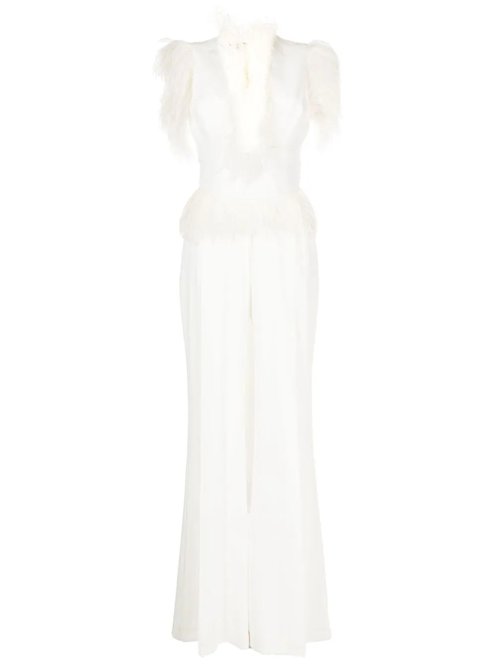 

Elie Saab feather-trim wide-leg jumpsuit - White