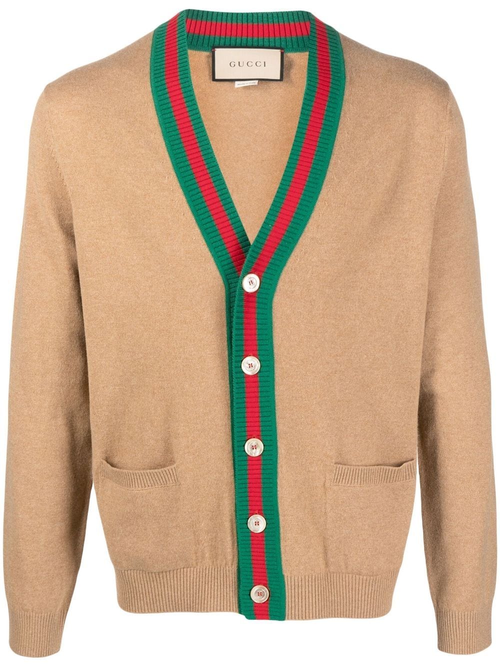 Gucci Web-stripe Cashmere Cardigan In Brown