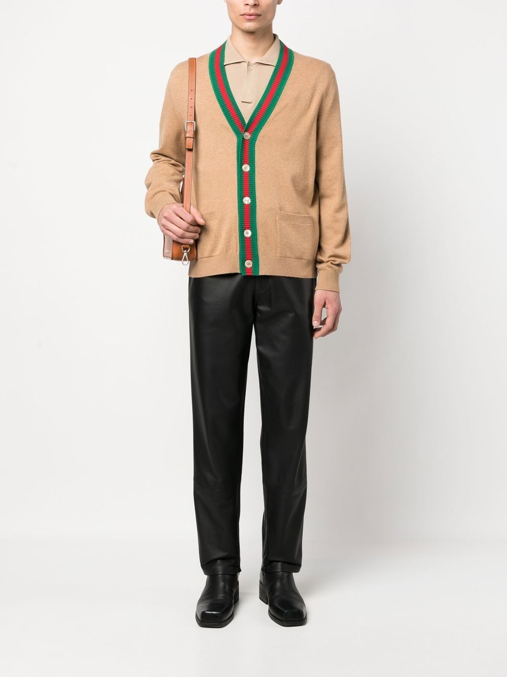 Shop Gucci Web-stripe Cashmere Cardigan In Brown