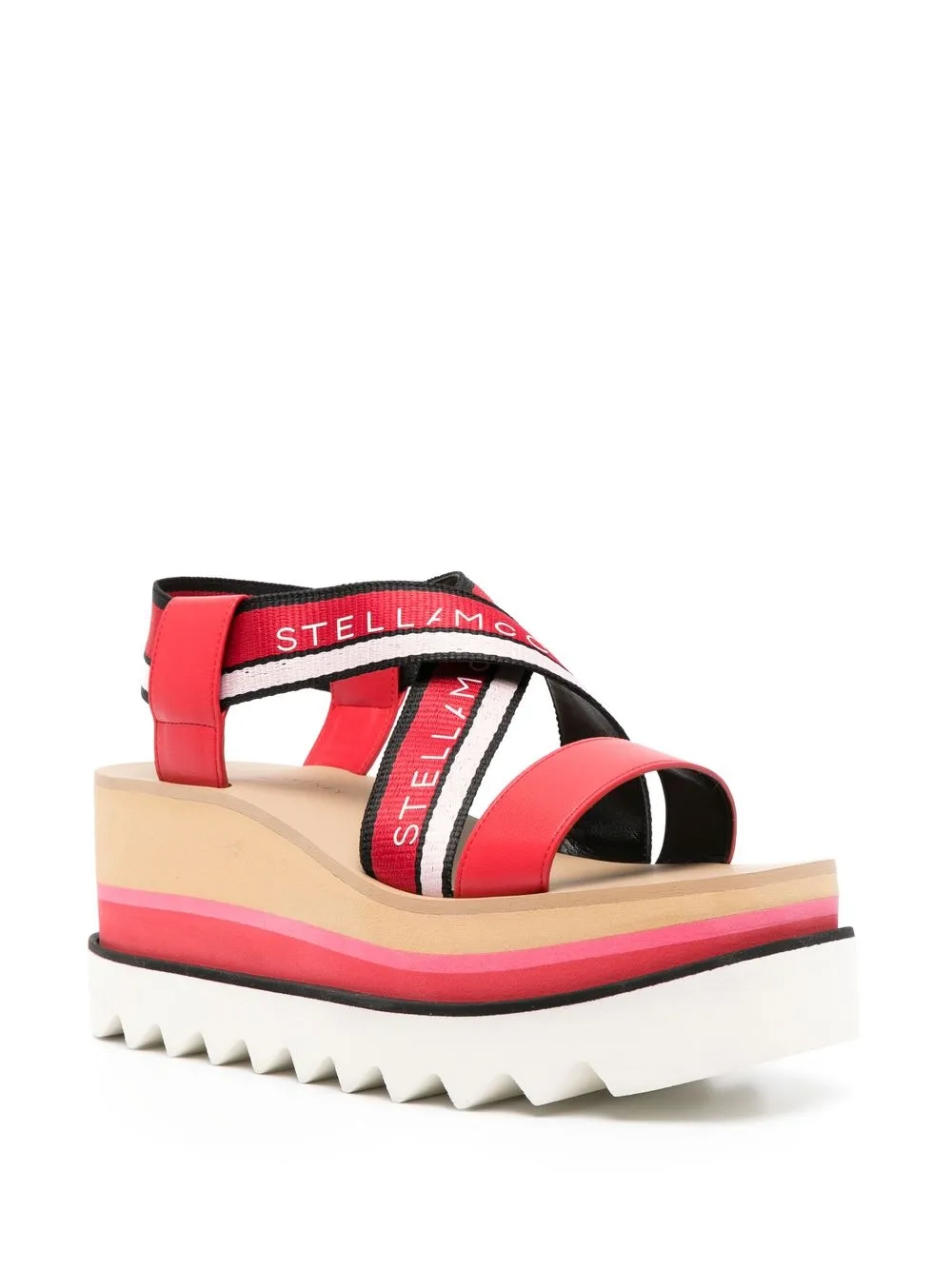 Shop Stella Mccartney Sneak-elyse Striped Platform Sandals In Red