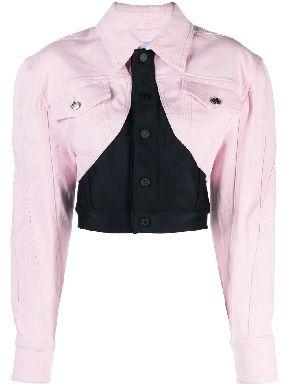 

Mugler colour-block cropped denim jacket - Pink