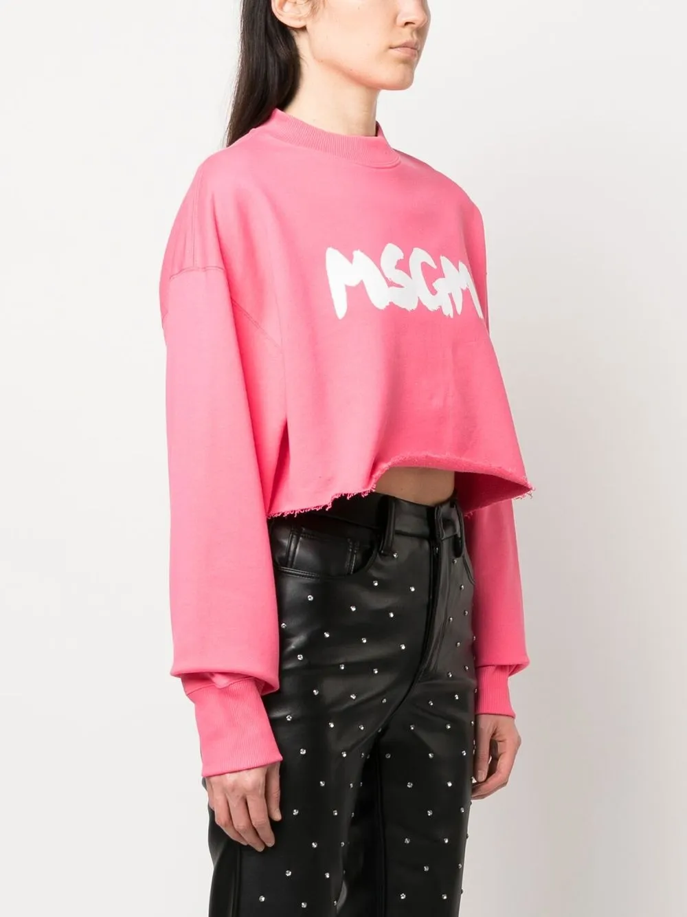  Msgm Logo-print Cropped Sweatshirt - Pink 