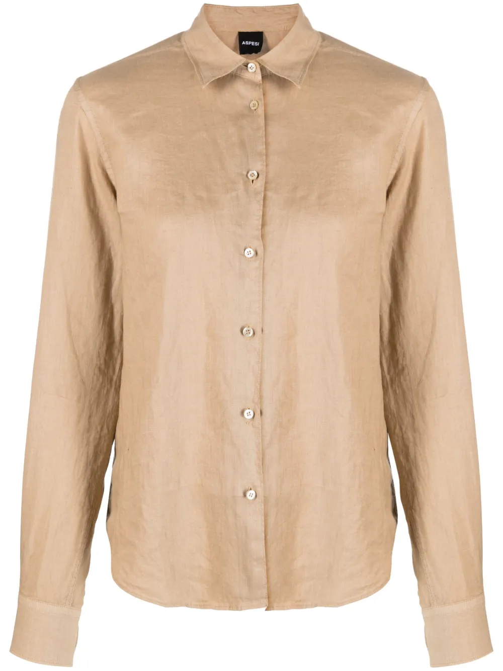 Aspesi Button-up Linen Shirt In Neutrals