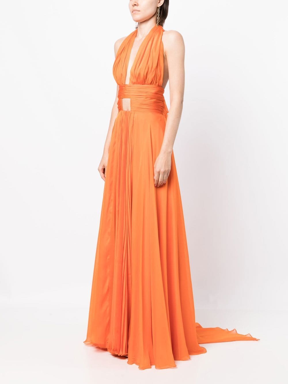 Shop Isabel Sanchis Halter Plunge Neck Train Dress In Orange