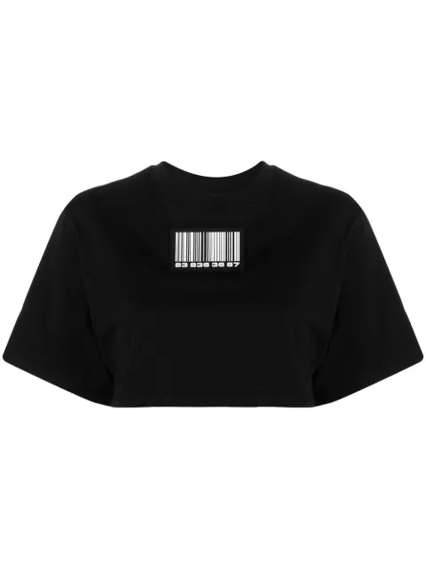 VETEMENTS barcode logo-patch cropped T-shirt