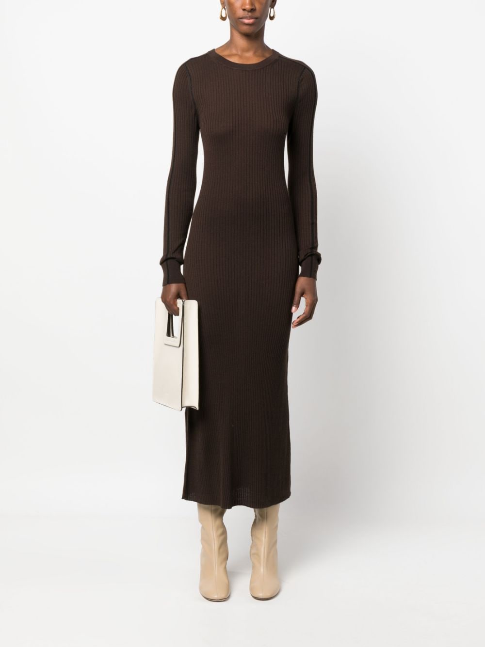 Shop Filippa K Ribbed-knit Maxi Dress In Brown