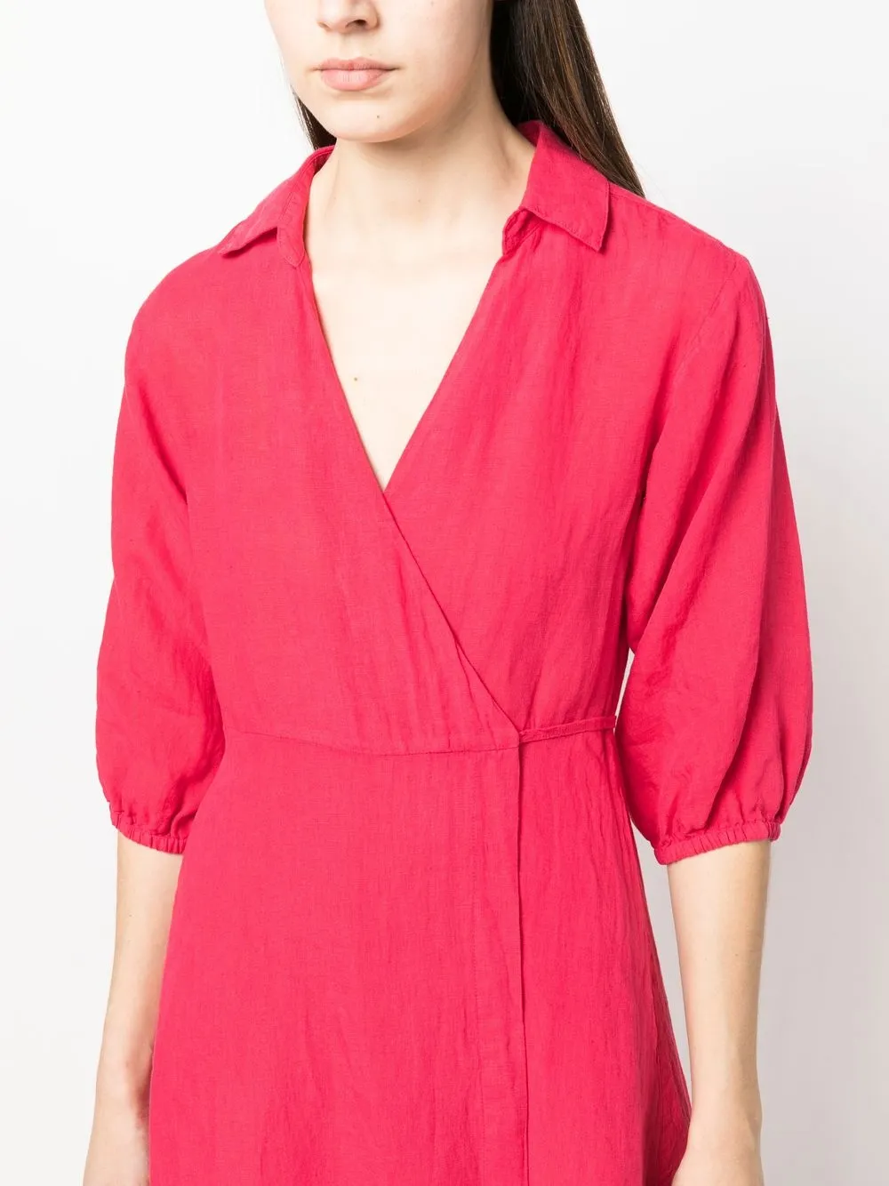 120 Lino Wraparound Linen Dress In 粉色 ModeSens