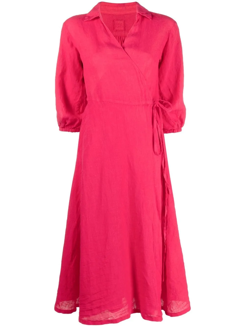 

120% Lino vestido con diseño cruzado - Rosado