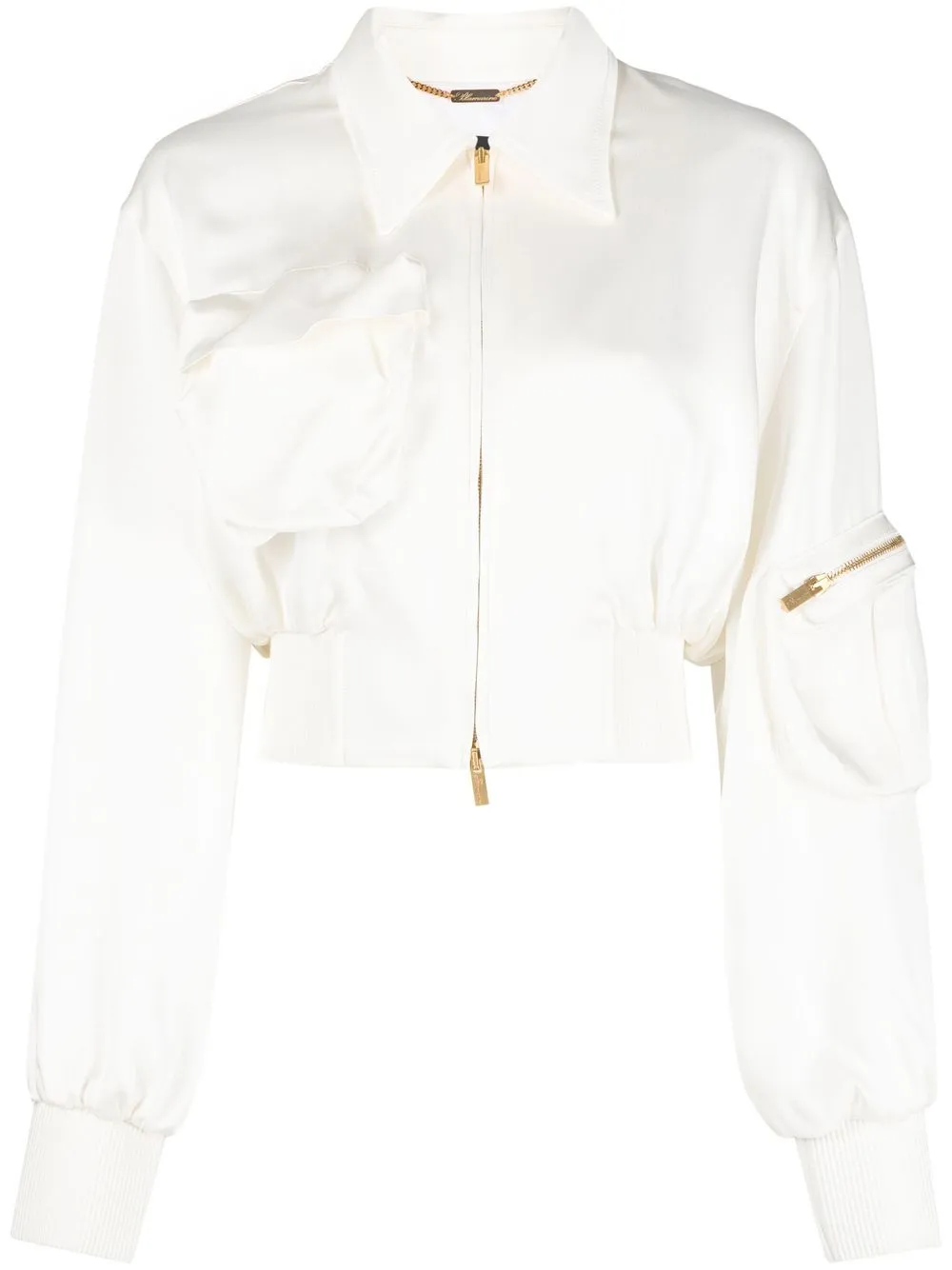 

Blumarine satin-finish cropped bomber jacket - White