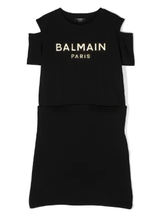 Balmain Kids logo print T shirt Dress Farfetch
