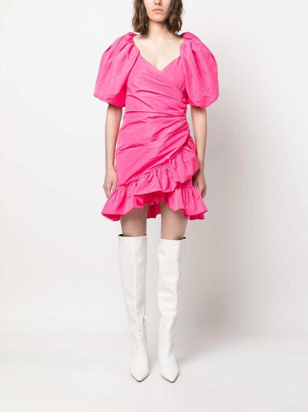 Shop Msgm Ruffled-detail Taffeta Mini Dress In Pink